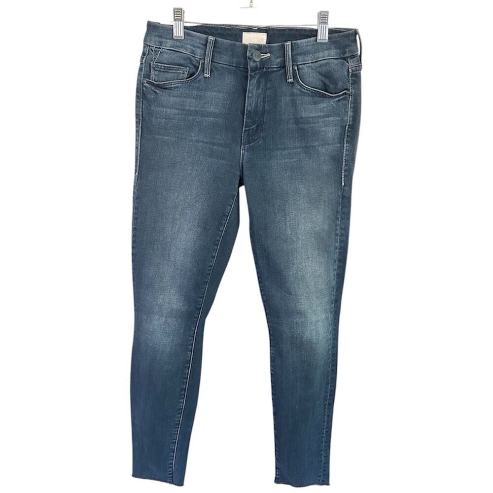 MOTHER The Looker Ankle Fray Repeating Love Skinny Jeans Womens 26 Raw Hem Blue - Picture 13 of 13